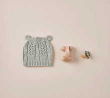 Load image into Gallery viewer, SAGE LEAF KNIT BABY HAT WITH EARS