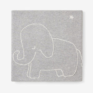 EMBROIDERED ELEPHANT COTTON KNIT BLANKET