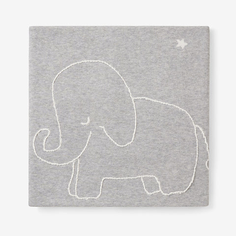 EMBROIDERED ELEPHANT COTTON KNIT BLANKET