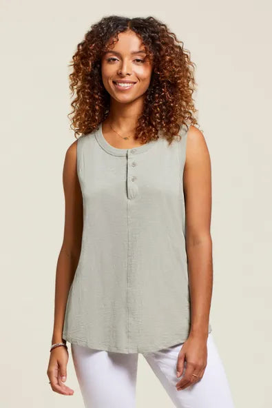 Bay Leaf Cotton Tank With Buttons