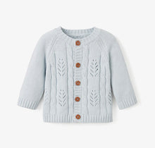 Load image into Gallery viewer, PALE BLUE LEAF KNIT BABY CARDIGAN