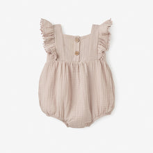 Load image into Gallery viewer, TAUPE EMBROIDERED ORGANIC MUSLIN BUBBLE ROMPER