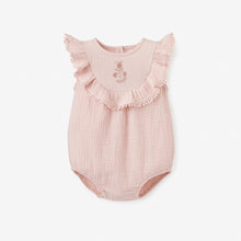 Load image into Gallery viewer, PINK FLORAL EMBROIDERED ORGANIC MUSLIN BUBBLE ROMPER