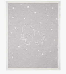 EMBROIDERED ELEPHANT COTTON KNIT BLANKET