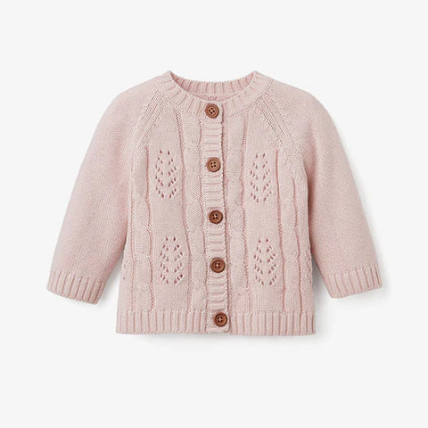 BLUSH LEAF POINTELLE KNIT BABY CARDIGAN
