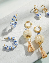 Load image into Gallery viewer, Annabelle Beaded Hoop Earrings Blue Flowers
