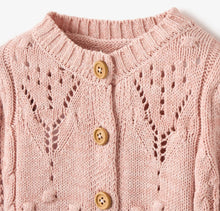 Load image into Gallery viewer, PINK POPCORN SWEATER POINTELLE CARDIGAN
