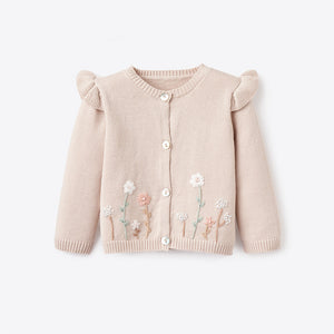 Taupe Flutter Hand-Broidered Cardigan