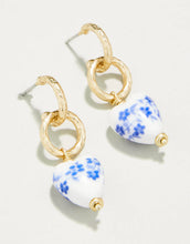 Load image into Gallery viewer, Ceramic Heart Earrings Blue Flowers