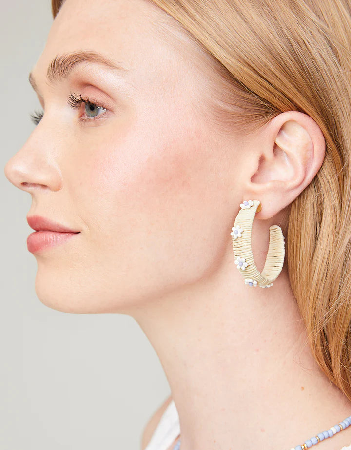 Daisy Straw Hoop Earrings Natural