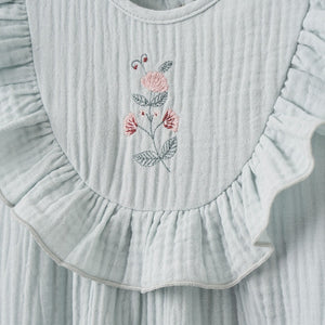 AQUA EMBROIDERED ORGANIC MUSLIN FLUTTER JUMPSUIT