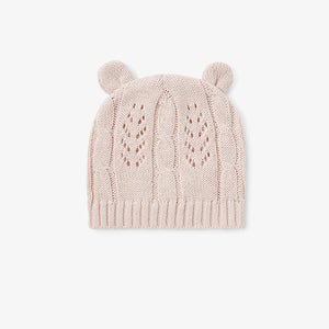 BLUSH LEAF KNIT BABY HAT WITH EARS