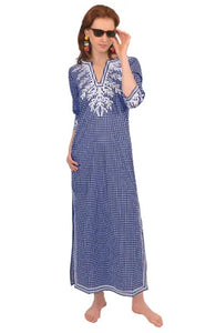 Wash / Wear Embroidered Gingham Caftan - The Reef