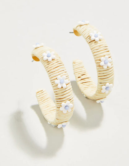 Daisy Straw Hoop Earrings Natural