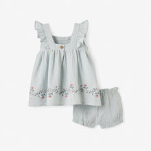 Load image into Gallery viewer, AQUA EMBROIDERED ORGANIC MUSLIN DRESS W/BLMR